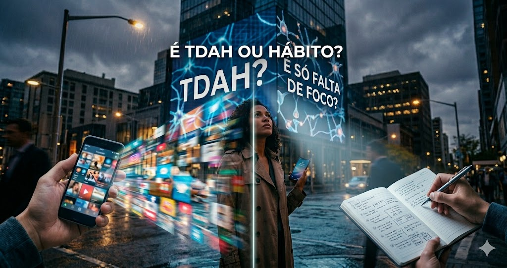 "Muitos diagnósticos de TDAH na vida adulta escondem uma verdade libertadora: o seu cérebro pode não ter um defeito genético, mas sim um 'treinamento errado' causado pela dopamina barata. Descubra como diferenciar o transtorno biológico de um distúrbio de hábito e entenda como a PNL e a Hipnose podem restaurar seu foco em poucas semanas, sem a necessidade de medicação vitalícia."